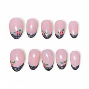 “Midnight Mistletoe” Short Almond Luxury Christmas Press On Nails